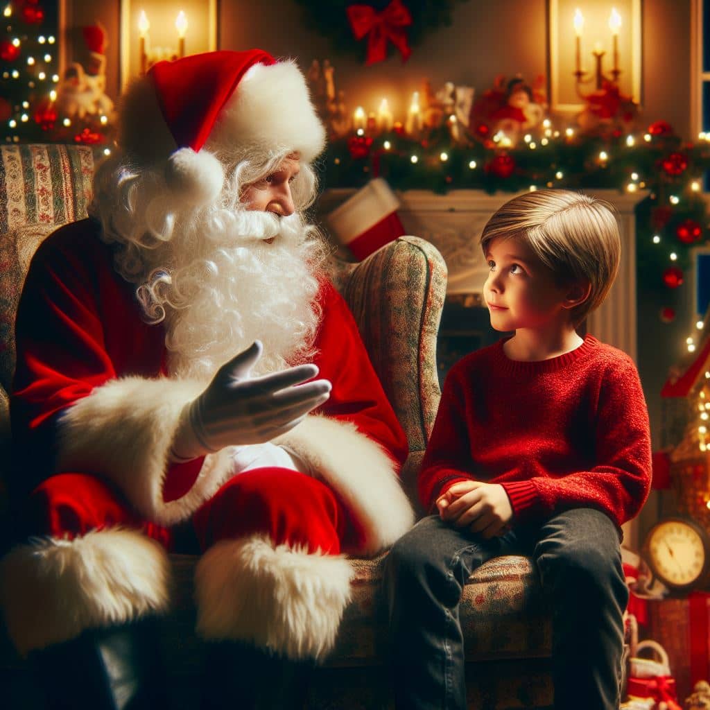 Papai Noel conversando com um menino